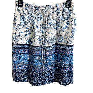 Loft XS Floral Blue & White Printed Drawstring‎ Elastic Waist Skirt